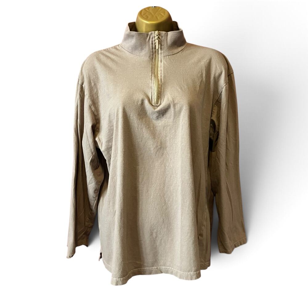Zebo Rainbow Organic Cotton Quarter Zip Pullover Beige Vintage USA Made Rare